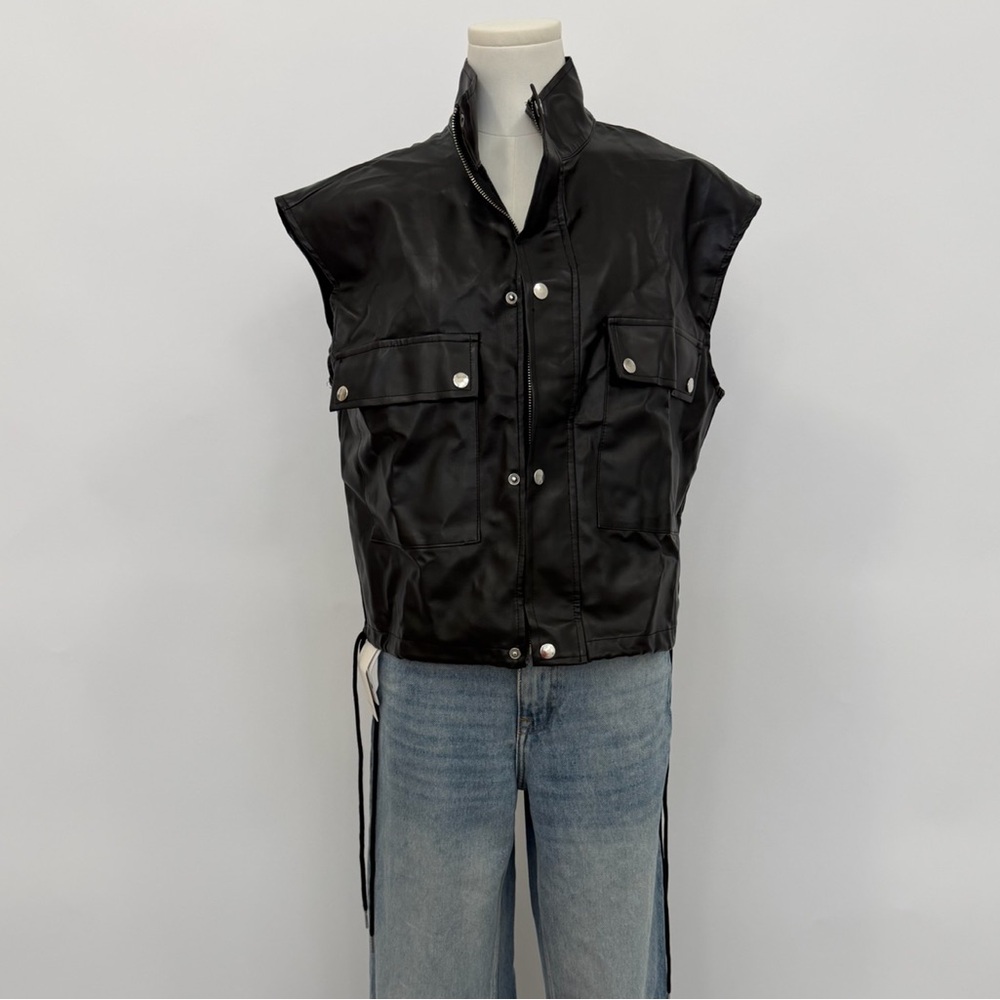 NWT Commense Faux Leather Black Vest